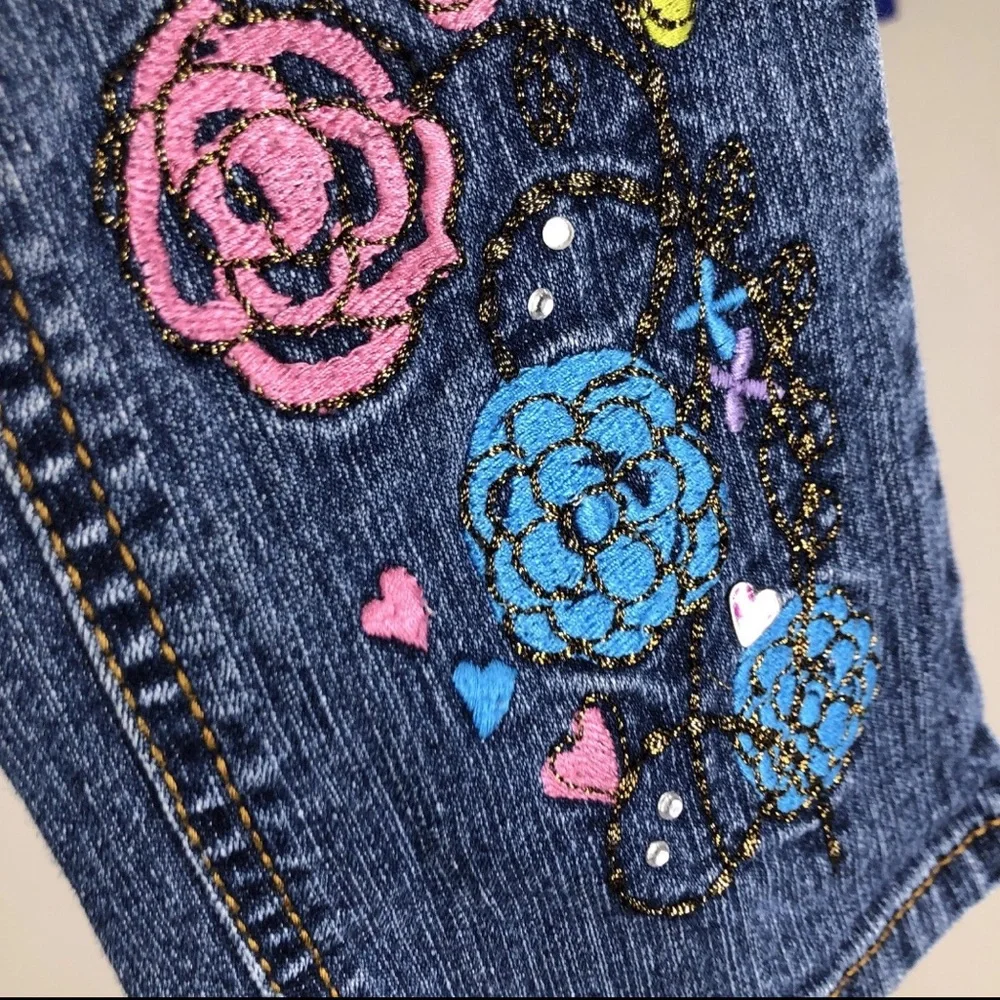 Girls Squeeze Jeans Size 5 Butterfly Embroidered Denim Heart Flowers